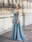 Chic Stretch Satin One Shoulder Sweep Train A-line Prom Dresses PD581