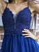 Exquisite Spaghetti Straps A-line Prom Dresses Tulle Appliqued Gowns PD582