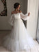Amazing Off-the-shoulder Long Sleeves Beaded Appliqued Slit Tulle Prom Dresses PD594