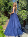 Eye-catching V-neck Spaghetti Straps Prom Dresses Tulle A-line Formal Gowns PD596