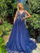 Eye-catching V-neck Spaghetti Straps Prom Dresses Tulle A-line Formal Gowns PD596