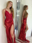 Shining Sequin Lace Spaghetti Straps V-neckline Sheath Prom Dresses PD603