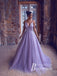 Delicate V-neck Tulle Spaghetti Straps A-line Prom Dresses With Appliques PD611