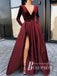 Marvelous Satin Long Sleeves Prom Dresses A-line With Slit PD612