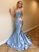 Gorgeous Satin Straps Lace Mermaid Prom Dresses 2 Pieces Gowns With Slit PD613