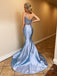 Gorgeous Satin Straps Lace Mermaid Prom Dresses 2 Pieces Gowns With Slit PD613