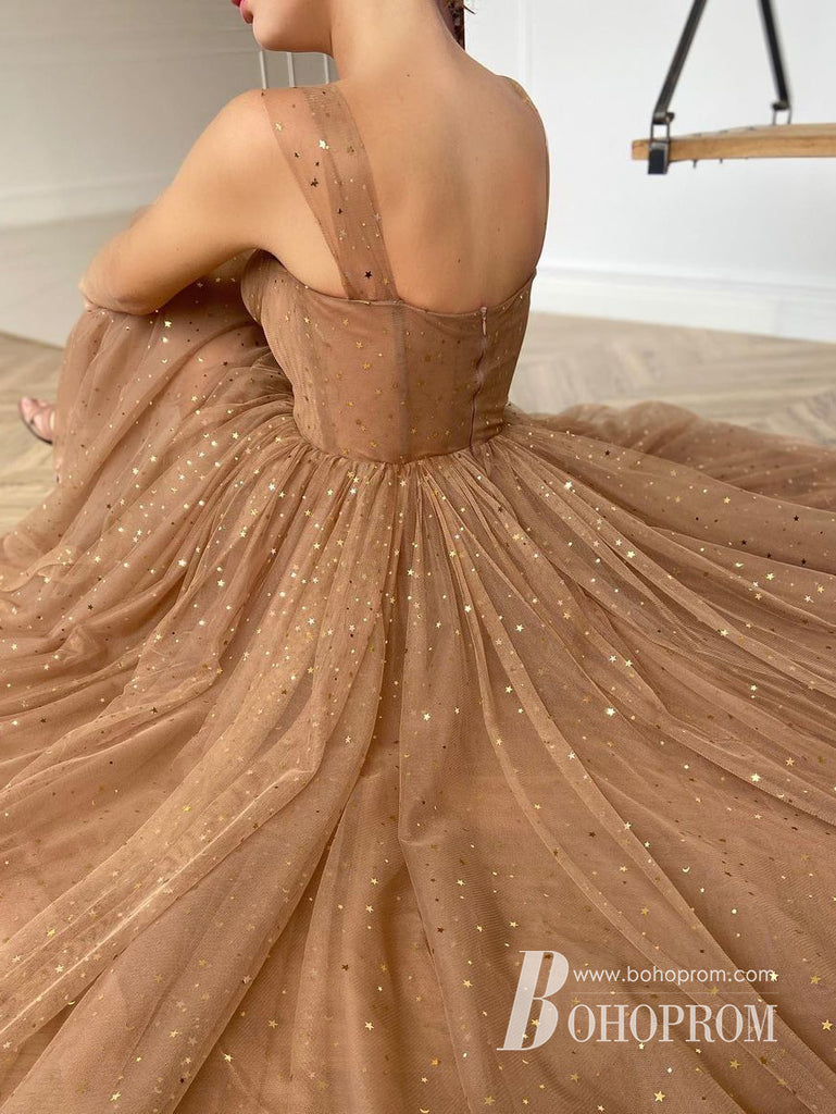 Dreamy A-line Prom Dresses Tulle Tea-length Evening Gowns PD616