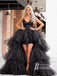 Sparkly Spaghetti Straps High-low Tulle A-line Sweep Train Prom Dress PD617