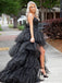 Sparkly Spaghetti Straps High-low Tulle A-line Sweep Train Prom Dress PD617
