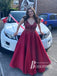 Eye-catching Satin V-neck Bead Prom Dresses Spaghetti Straps A-line Formal Gowns PD618