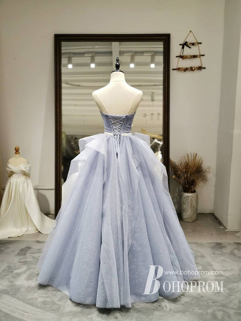 Shining Tulle Off-the-shoulder A-line Floor-length Long Prom Dresses PD619