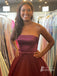 Elegant Tulle & Satin Strapless Neckline A-line Prom Dresses With Belt PD628