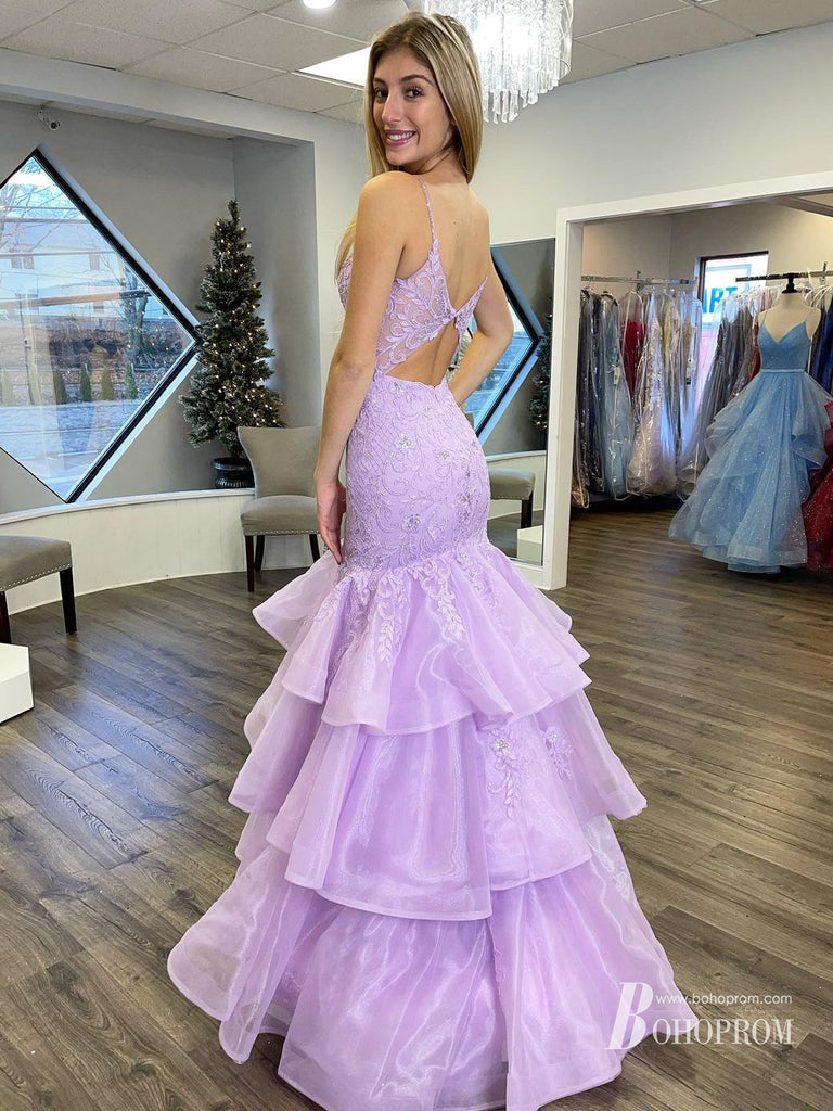 Glamorous Organza Spaghetti Strap Mermaid Prom Dresses With Beaded Appliques PD639