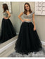 Beautiful Tulle V-neck 2 Pieces Ball Gown Prom Dresses With Appliqued PD647