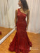 Charming Sequin Lace One Shoulder Sweep Train Mermaid Prom Dresses PD648