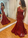 Charming Sequin Lace One Shoulder Sweep Train Mermaid Prom Dresses PD648