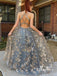 Sparkling Spaghetti Straps Beaded A-line Prom Dresses Backless Lace Gowns PD656