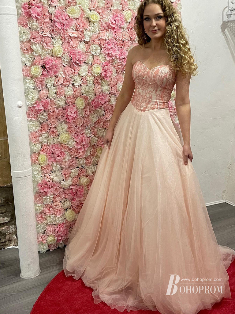 Amazing Tulle Sweetheart Neckline Sequins Beaded A-line Prom Dresses PD658