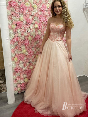 Amazing Tulle Sweetheart Neckline Sequins Beaded A-line Prom Dresses PD658