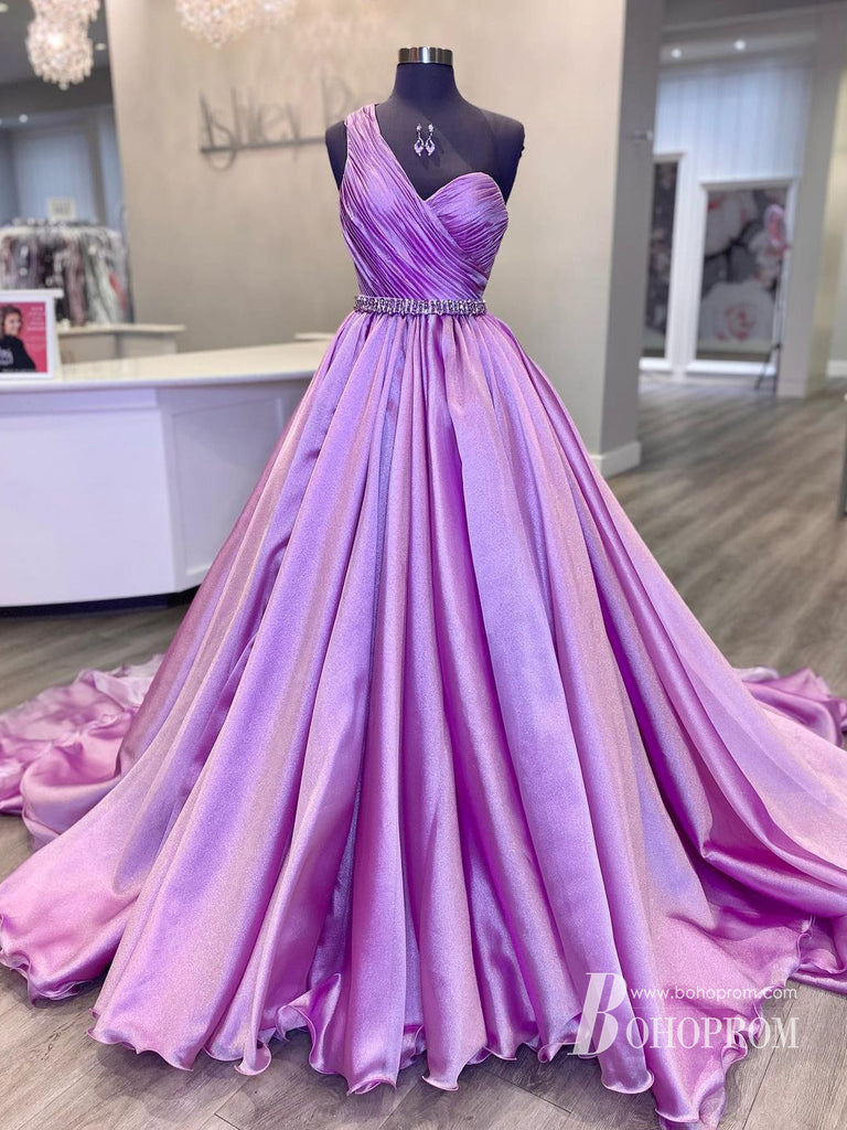 Elegant Organza One-shoulder Ball Gown Prom Dresses With Rhinestones PD663