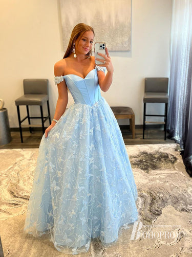 Exquisite Satin Sequins Lace Off-the-shoulder Neckline A-line Prom Dresses PD666