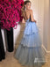 Elegant Tiered Tulle Sweetheart Neckline  A-line Long Prom Dresses PD668