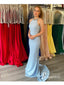 Exquisite Halter Beaded Mermaid Prom Dresses Satin Backless Evening Gowns PD669
