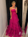 Stunning Unique Tulle Sweetheart Neckline  A-line Long Satin Prom Dresses PD670