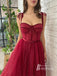 Sparkly Lace A-line Tea-length Prom Dresses Velvet Evening Gowns With Belt PD673