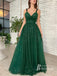 Shimmering Beaded Sequin V-neck Spaghetti Straps Sweep Train A-line Prom Dresses PD675