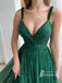 Shimmering Beaded Sequin V-neck Spaghetti Straps Sweep Train A-line Prom Dresses PD675