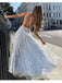 Gorgeous Sequin Lace Spaghetti Straps A-line Backless Satin Prom Dresses PD676