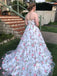 Charming A-line Sweetheart Chapel Train Tulle 3D Appliqued Prom Dresses PD677