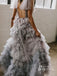 Simple Tiered Tulle Prom Dresses A-line Open Back Long Party Dresses PD678