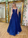 Shining Spaghetti Straps Appliques Rhinestones A-line Prom Dress Tulle Evening Gowns PD681