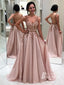 Popular Tulle & Satin Appliques Prom Dresses A-line Beaded Evening Gowns PD687