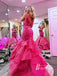 Glamorous Lace Appliques Spaghetti Strap Mermaid Prom Dresses PD689