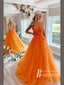 Exquisite A-line Appliques Floor-length Tulle Prom Dresses With Beaded PD691