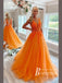 Exquisite A-line Appliques Floor-length Tulle Prom Dresses With Beaded PD691