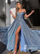 Shining Lace Off-the-shoulder A-line Prom Dresses With Slit Evening Gowns PD696