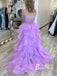 Romantic Spaghetti Straps Organza & Satin Mermaid Prom Dresses Tiered Dress PD699