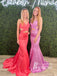 Romantic Spaghetti Straps Organza & Satin Mermaid Prom Dresses Tiered Dress PD699