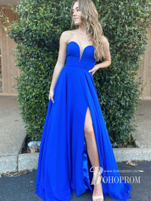 Simple Sweetheart Neckline Strapless A-line Prom Dresses Stretch Sateen Evening Gowns PD702