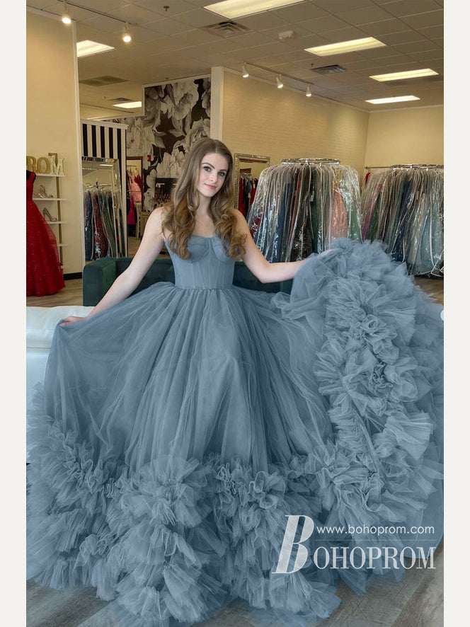 Stunning Tulle Sweetheart Neckline A-line Long Ball Gown Prom Dresses PD703