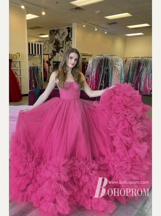 Stunning Tulle Sweetheart Neckline A-line Long Ball Gown Prom Dresses PD703