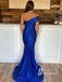Attractive Satin One Shoulder Mermaid Prom Dresses With Slit PD705