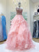 Delicate One-shoulder Tulle Beaded Tiered Organza A-line Prom Dresses PD711