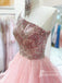 Delicate One-shoulder Tulle Beaded Tiered Organza A-line Prom Dresses PD711