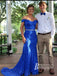 Exquisite Lace Off-the-shoulder Sheath Sweep Train Prom Dresses With Bead PD720