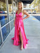 Simple Spaghetti Straps A-line Prom Dresses Satin Sweep Train Gowns PD726
